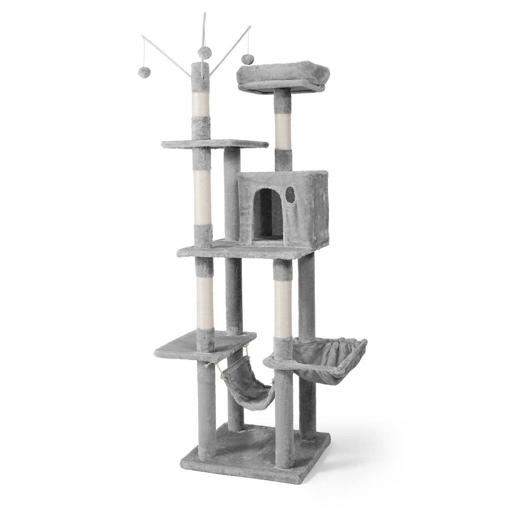 Tall Multi-Level Cat Tree with Scratching Posts, Hammock, Cat Cave Condo T50735