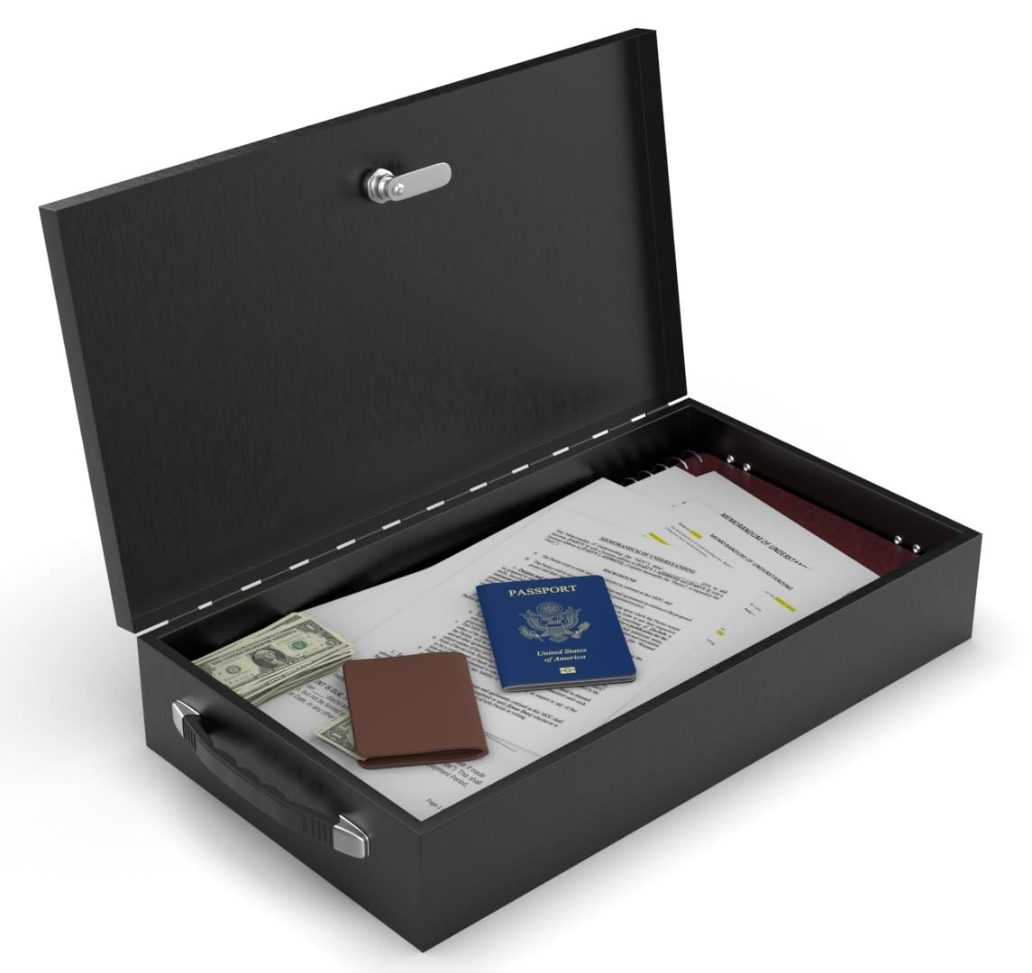 Fire Retardant Steel Security Chest Lock Box, 0.43 Cubic Ft, Black T484
