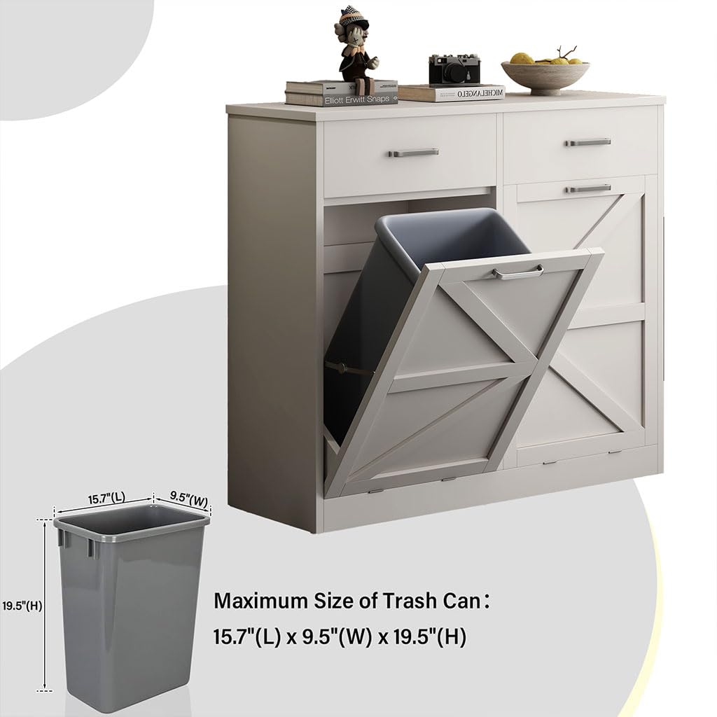 White Wooden Tilt Out Trash Cabinet F507333