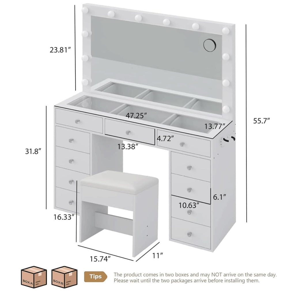 Makeup Vanity Desk with Mirror and 11 Drawers R795