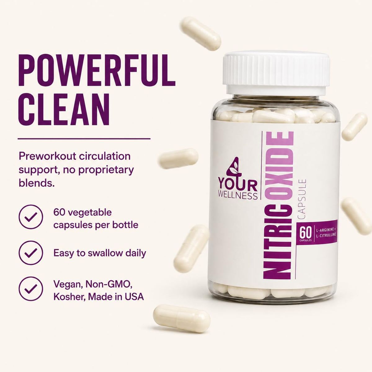 Nitric Oxide Capsules L Arginine L Citrulline 60 Count I545
