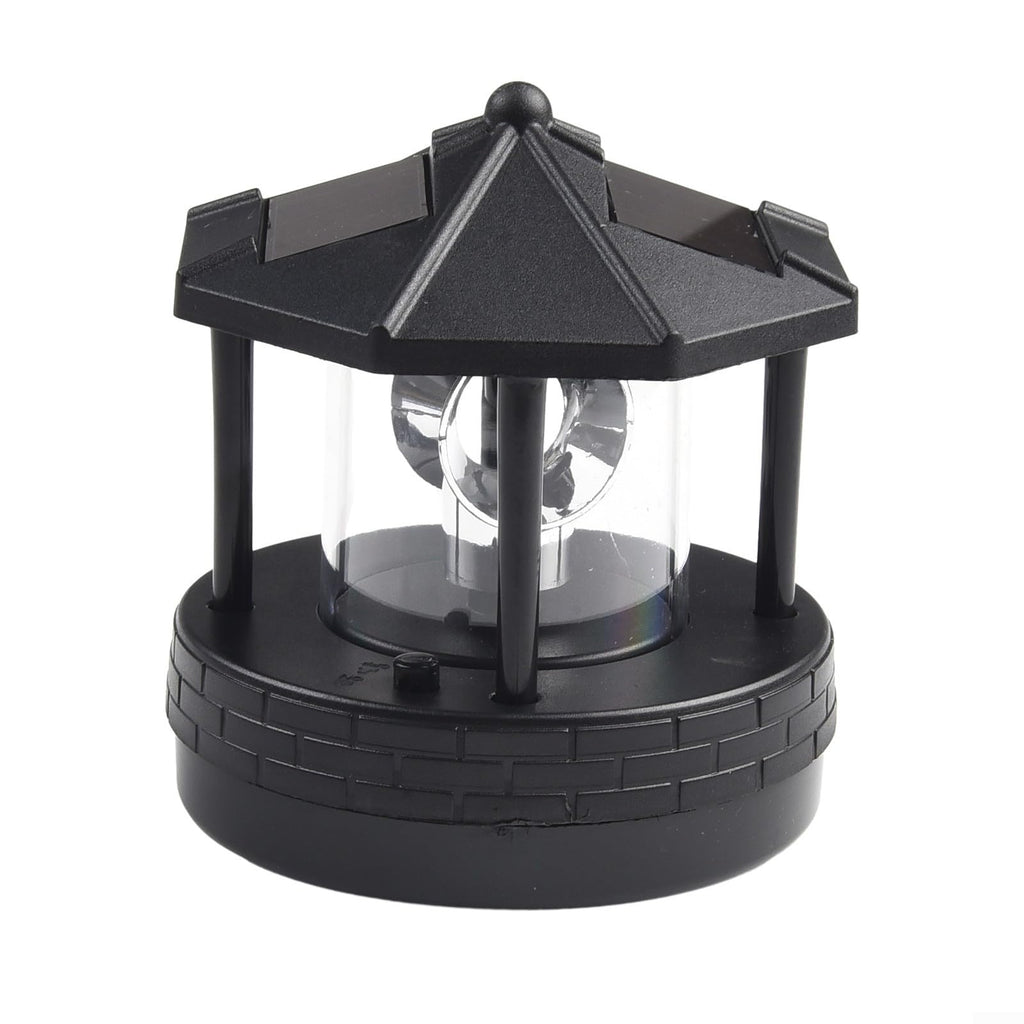 Solar Lighthouse Garden Light Rotatable Shade 360-Degree Outdoor Waterproof Lawn Street Lighting 2 Solar Panels Fast Charging ABS Material White Light Black Red 1pc 11x10x11cm(black) L1063