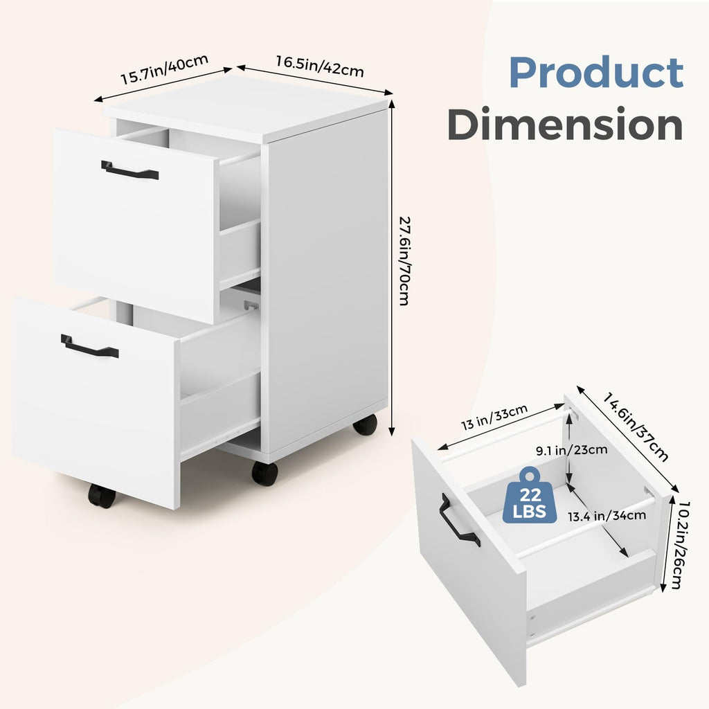 2 Drawer White Rolling Wood File Cabinet R81852