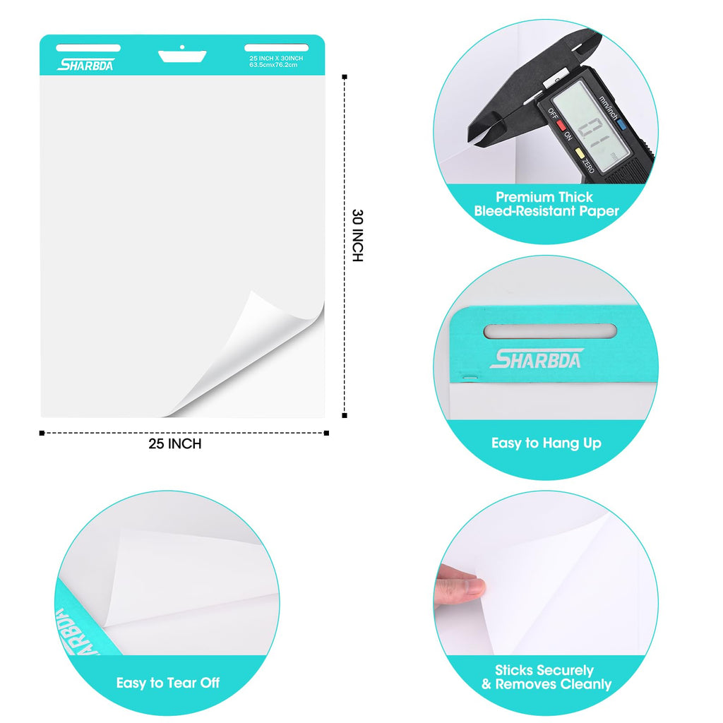 Self-Stick Flip Chart Paper, 25 x 30 inch, 4 Pads, 120 Sheets C2088