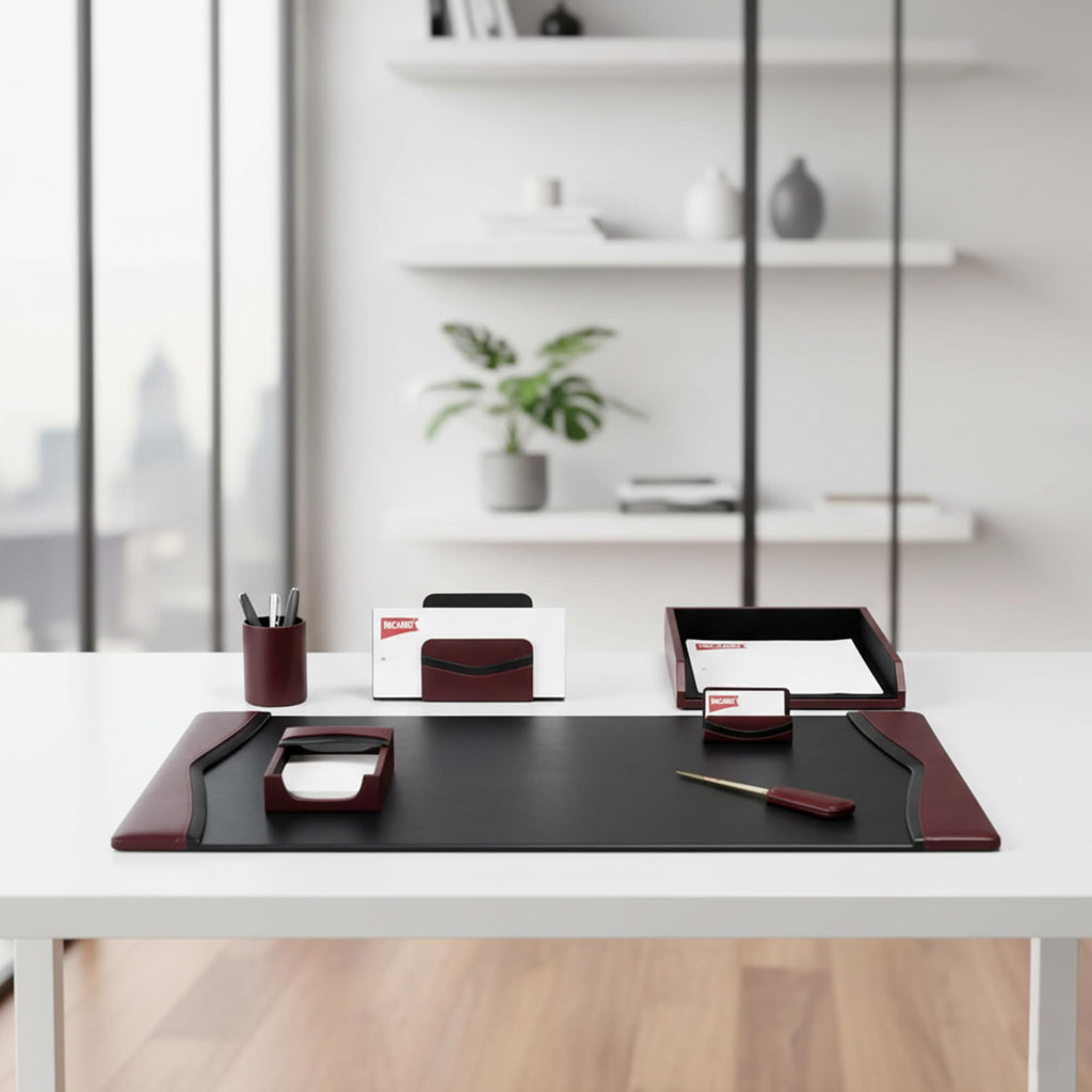 Burgundy Leather 7-Piece Desk Set A5455