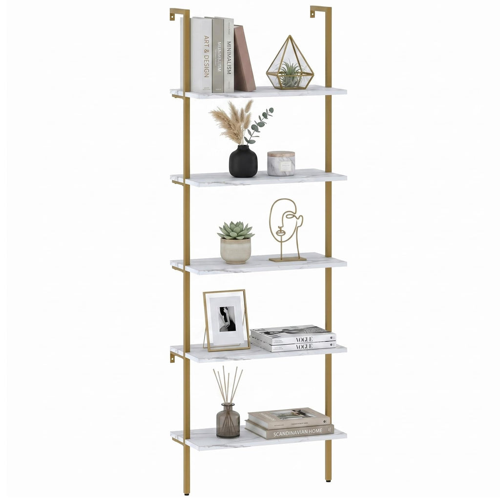 White 5-Tier Ladder Bookshelf Y63913