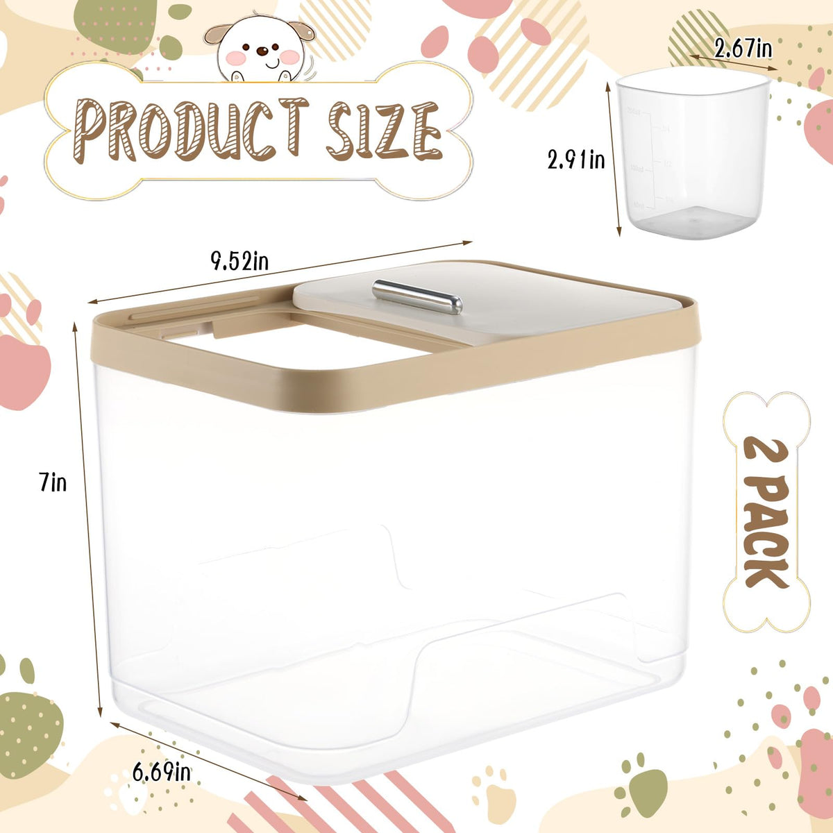 2 Pack Airtight Pet Food Storage Container with Measuring Scoops X64111