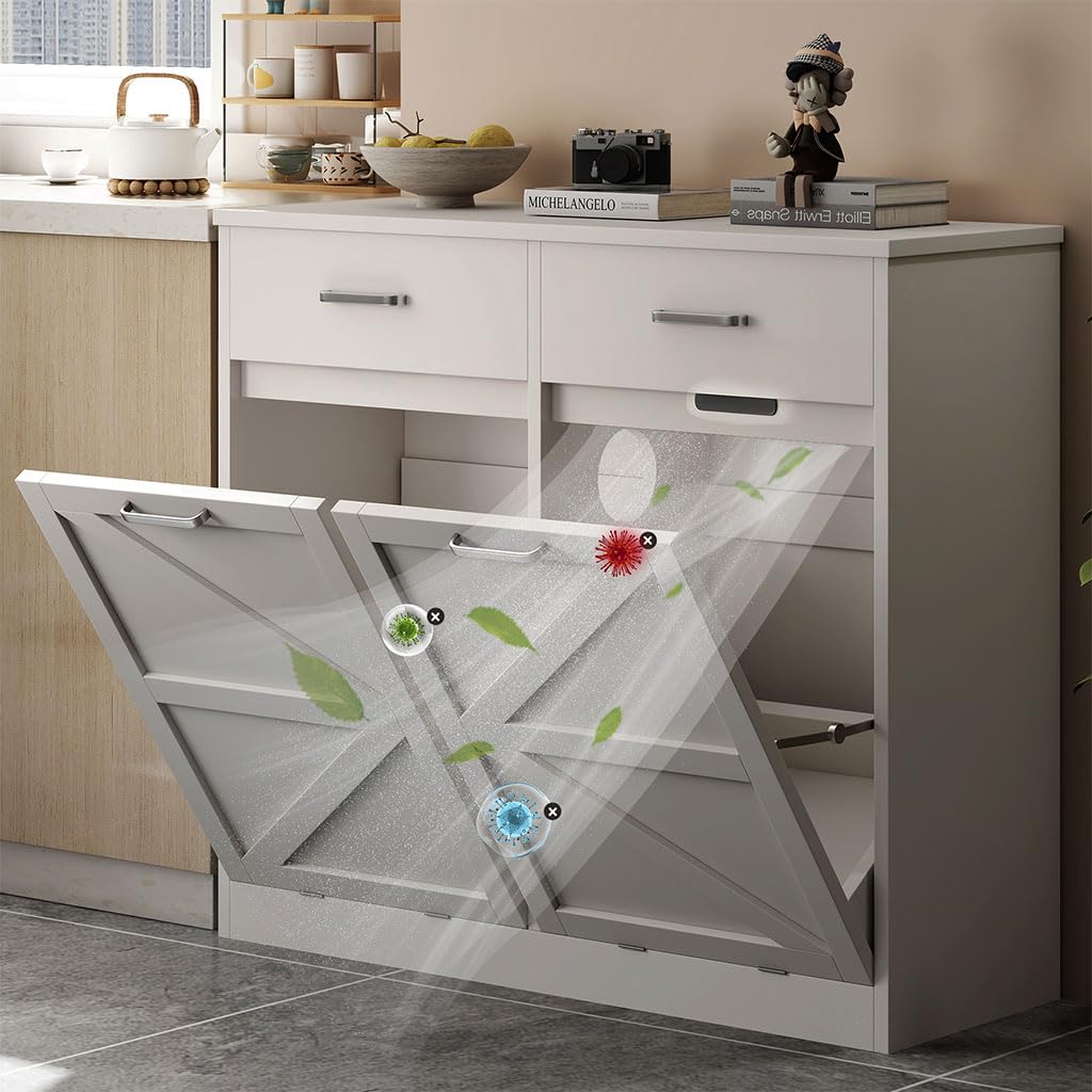 White Wooden Tilt Out Trash Cabinet F507333