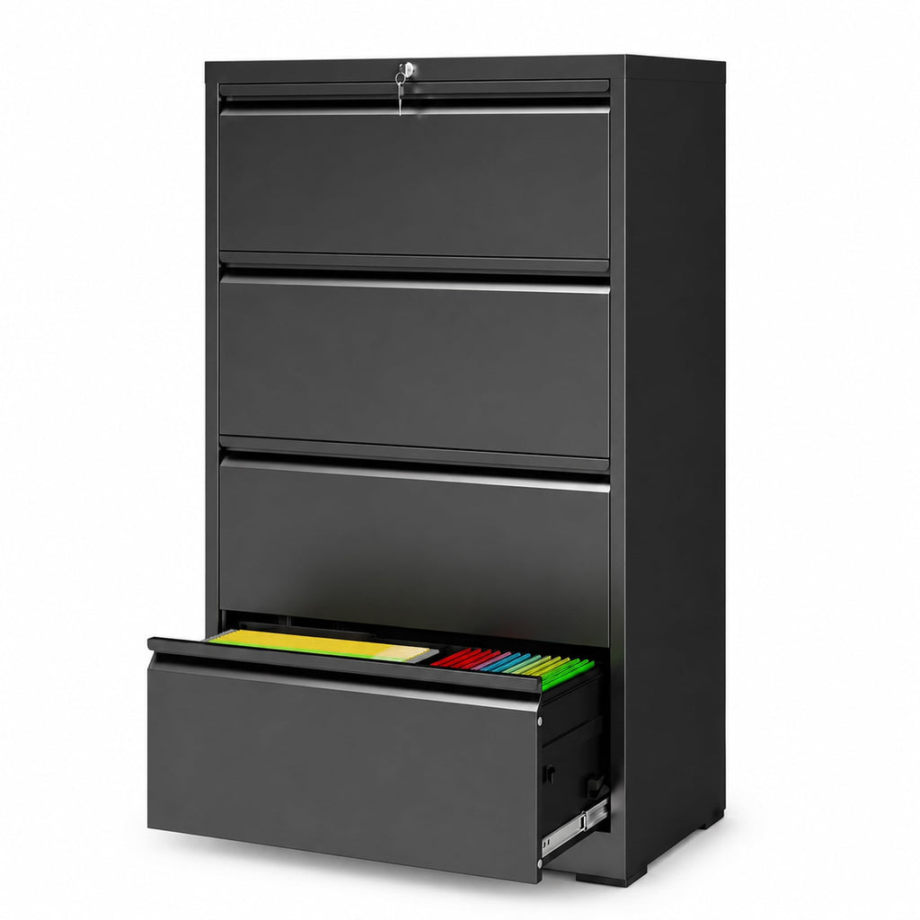4 Drawer Black Metal File Cabinet with Lock O103793
