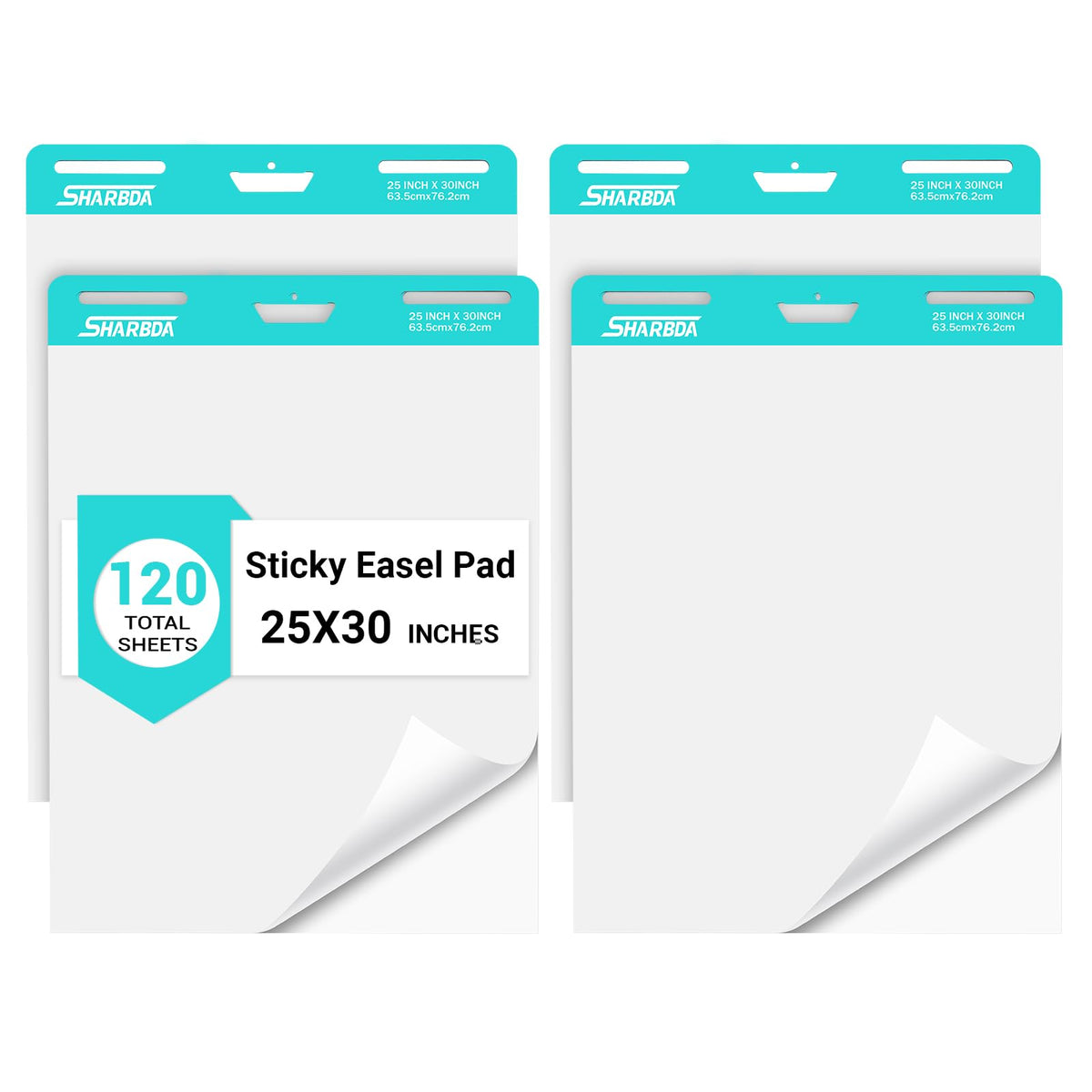 Self-Stick Flip Chart Paper, 25 x 30 inch, 4 Pads, 120 Sheets C2088