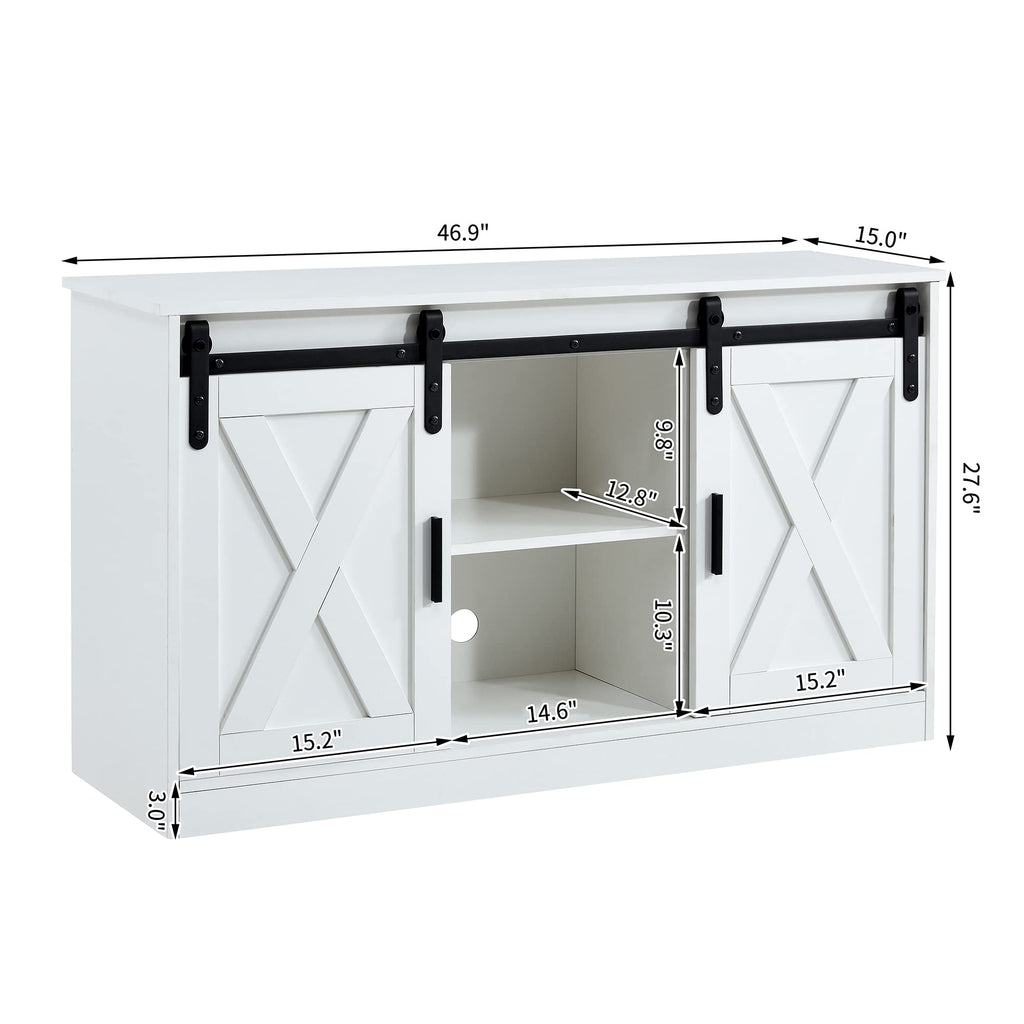 White Farmhouse TV Stand with Sliding Barn Door and Storage Cabinets S72570