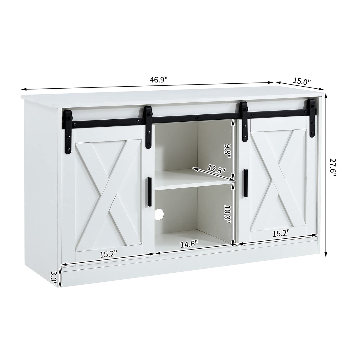 White Farmhouse TV Stand with Sliding Barn Door and Storage Cabinets S72570