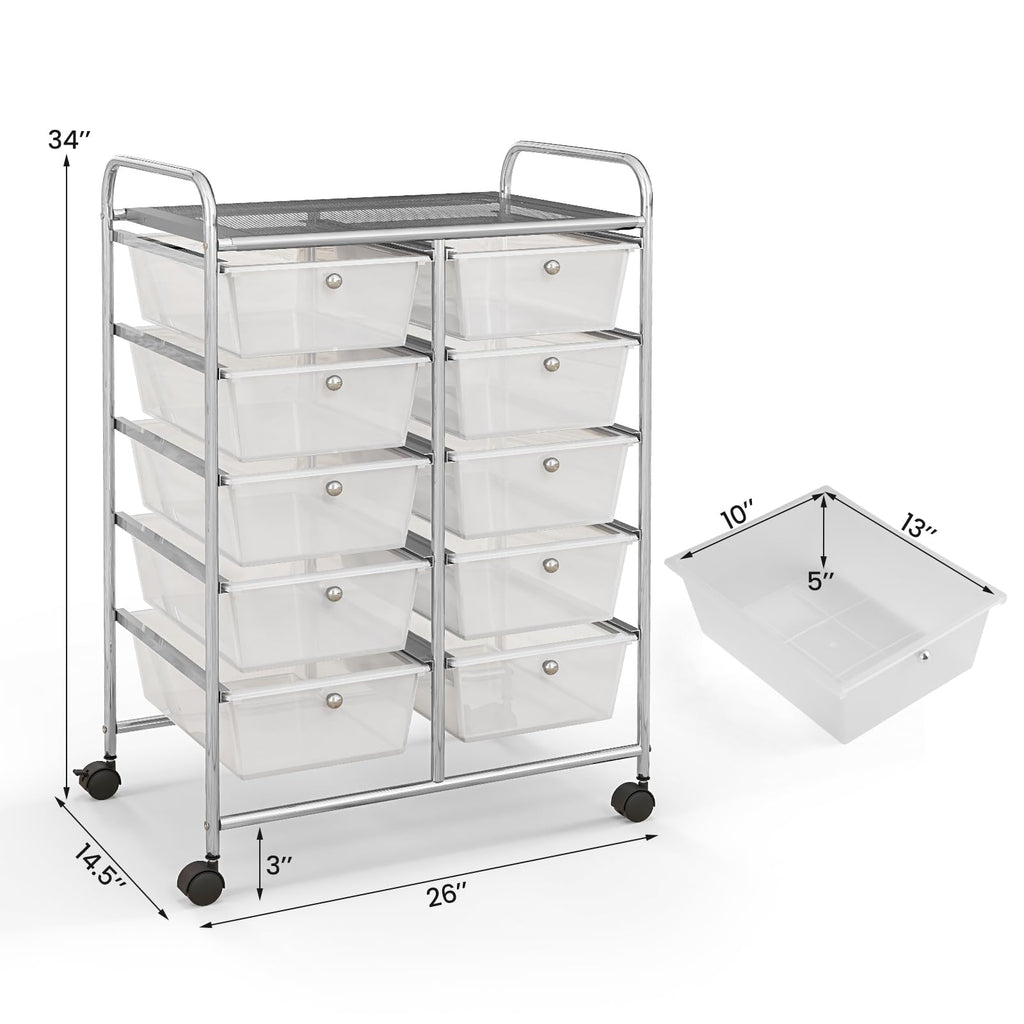 10 Drawer Rolling Storage Cart with Metal Frame R106