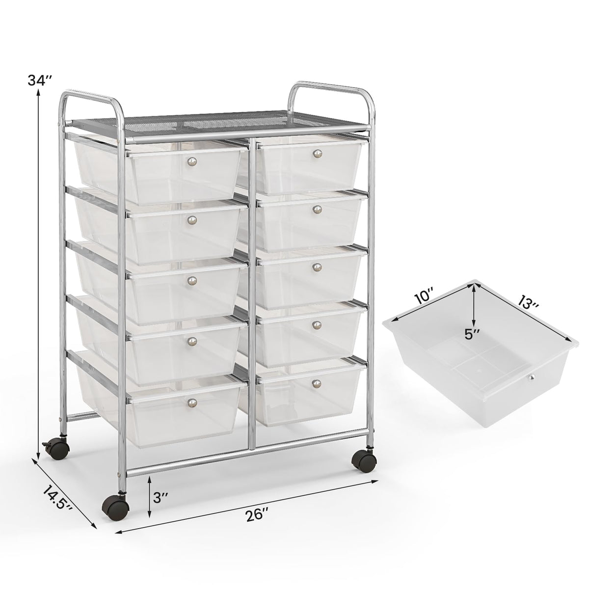 10 Drawer Rolling Storage Cart with Metal Frame R106