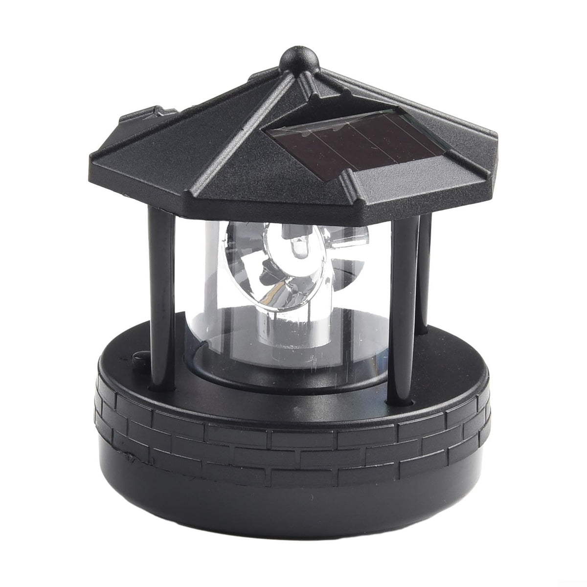 Solar Lighthouse Garden Light Rotatable Shade 360-Degree Outdoor Waterproof Lawn Street Lighting 2 Solar Panels Fast Charging ABS Material White Light Black Red 1pc 11x10x11cm(black) L1063