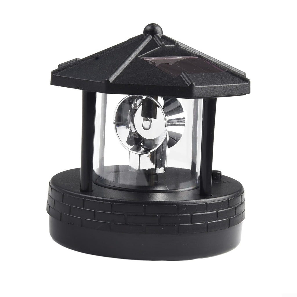 Solar Lighthouse Garden Light Rotatable Shade 360-Degree Outdoor Waterproof Lawn Street Lighting 2 Solar Panels Fast Charging ABS Material White Light Black Red 1pc 11x10x11cm(black) L1063