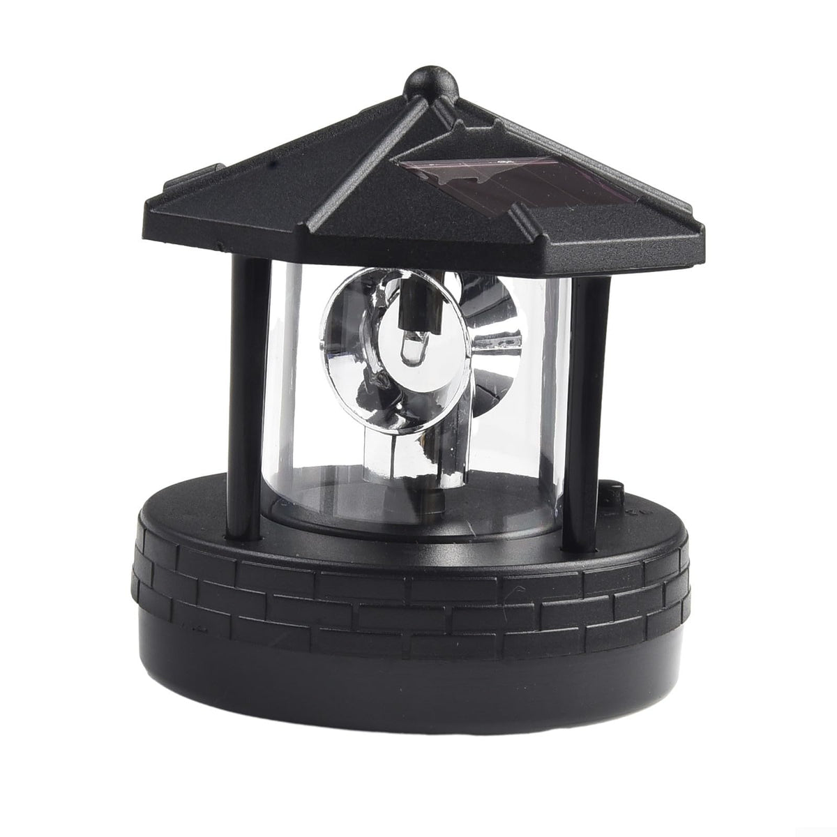 Solar Lighthouse Garden Light Rotatable Shade 360-Degree Outdoor Waterproof Lawn Street Lighting 2 Solar Panels Fast Charging ABS Material White Light Black Red 1pc 11x10x11cm(black) L1063