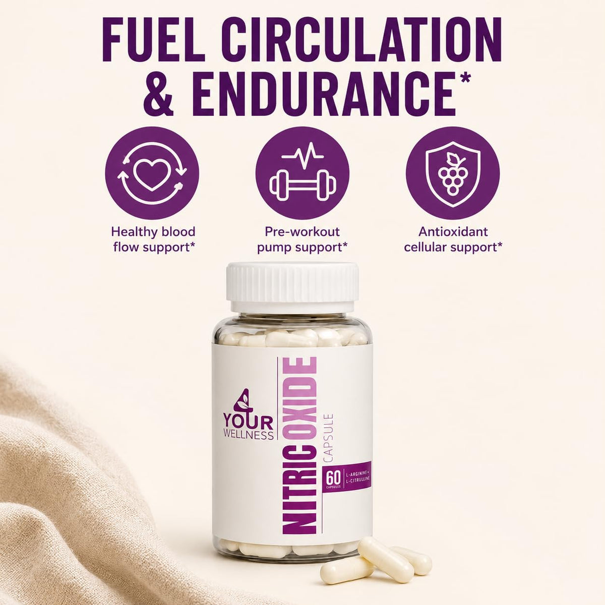 Nitric Oxide Capsules L Arginine L Citrulline 60 Count I545