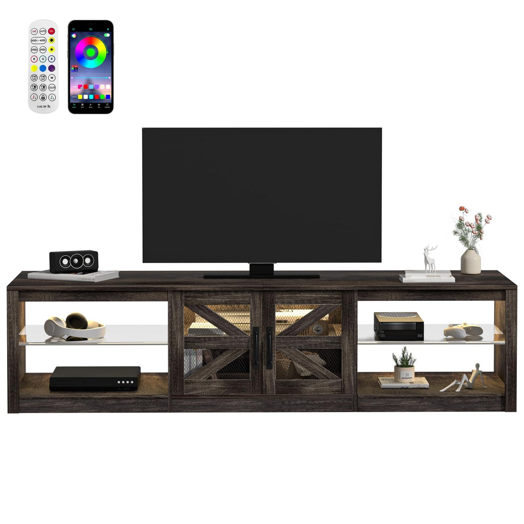 Rustic Brown Grey TV Stand with Sliding Barn Door Y97183