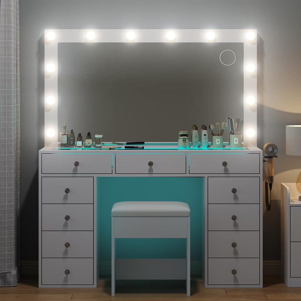 Makeup Vanity Desk with Mirror and 11 Drawers R795