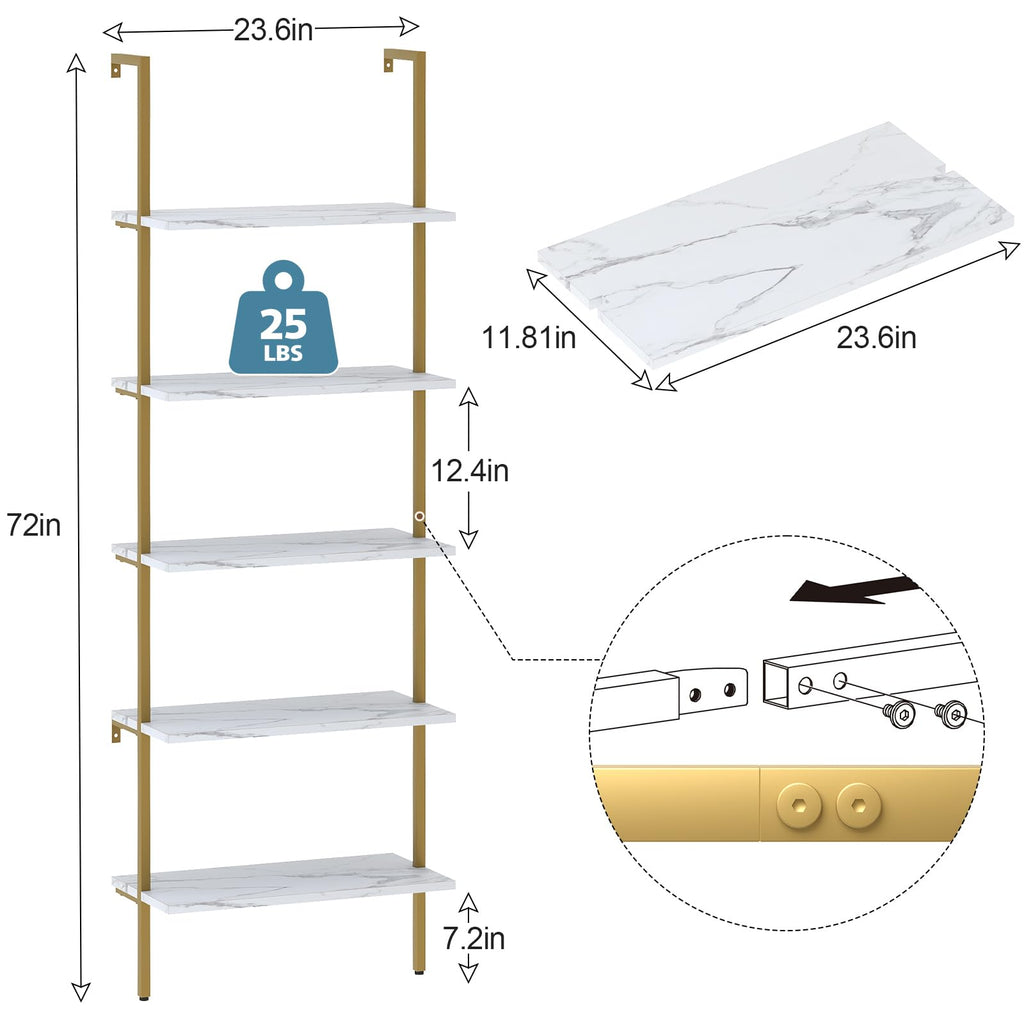 White 5-Tier Ladder Bookshelf Y63913