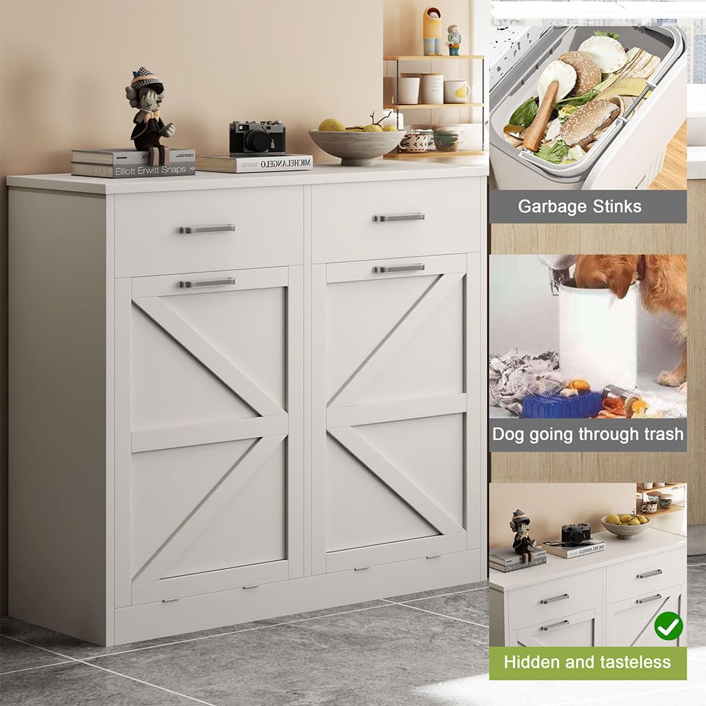 White Wooden Tilt Out Trash Cabinet F507333