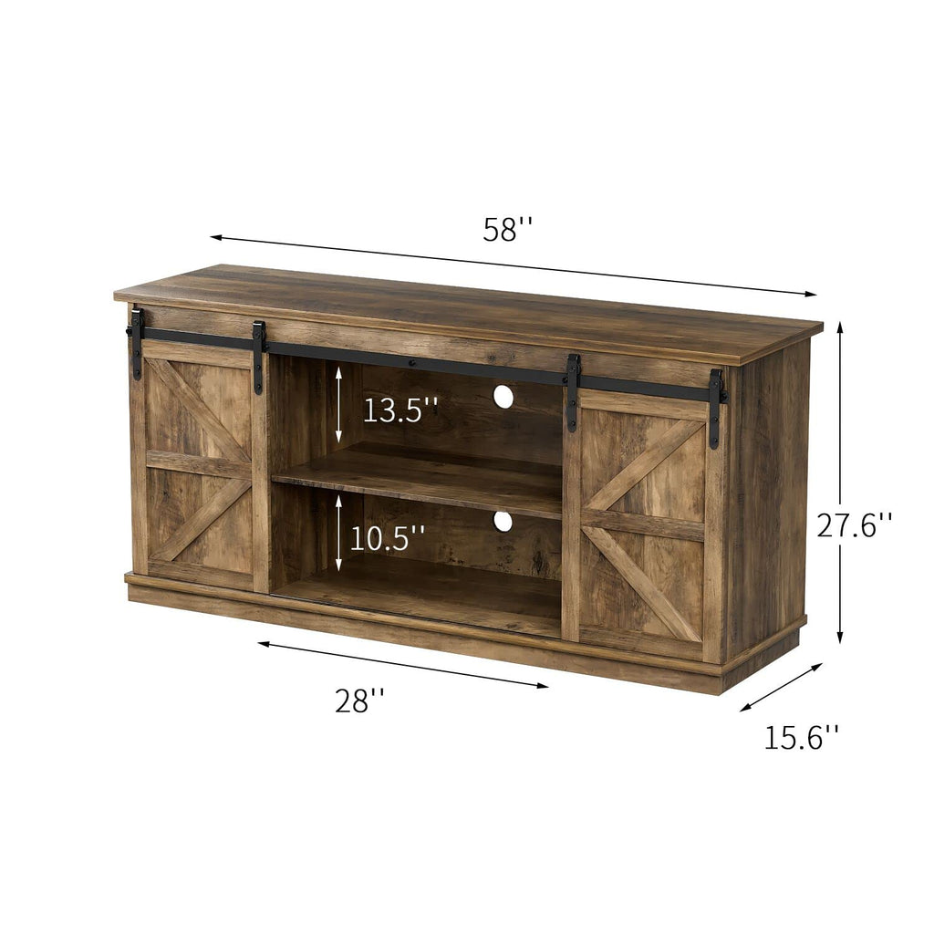 Farmhouse TV Stand for 65 Inch TV with Sliding Barn Doors and Storage Cabinets V481
