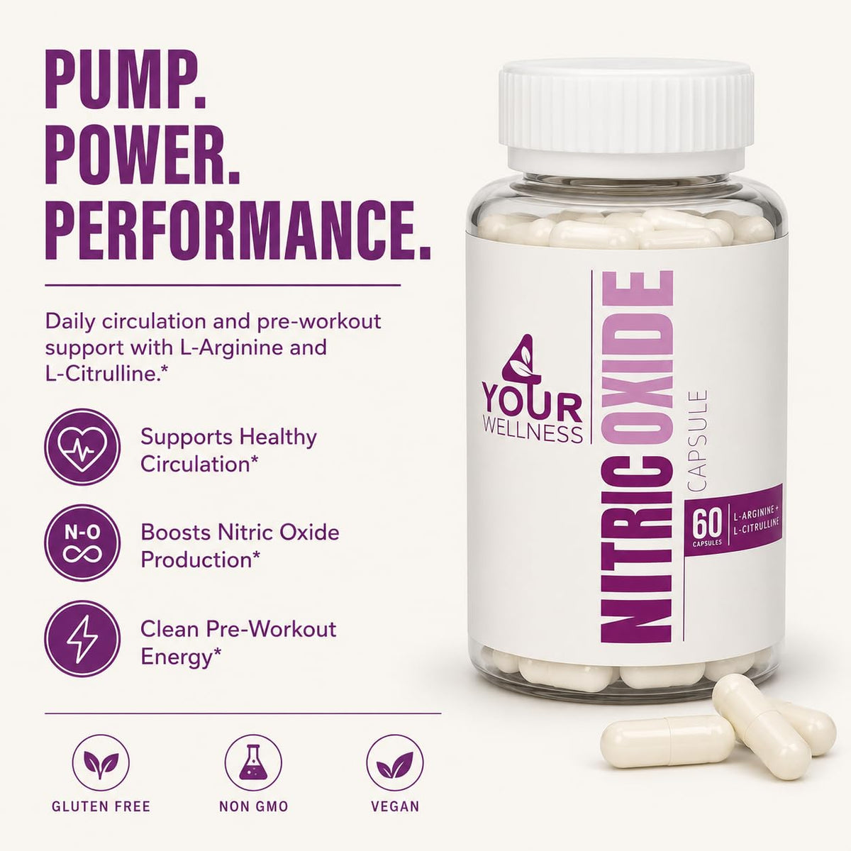 Nitric Oxide Capsules L Arginine L Citrulline 60 Count I545