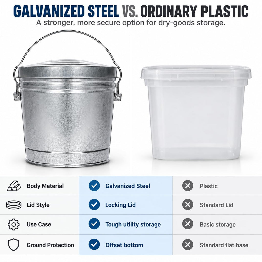 6-Gallon Galvanized Steel Storage Can with Locking Lid F9516