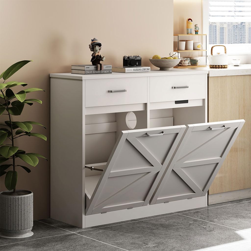 White Wooden Tilt Out Trash Cabinet F507333