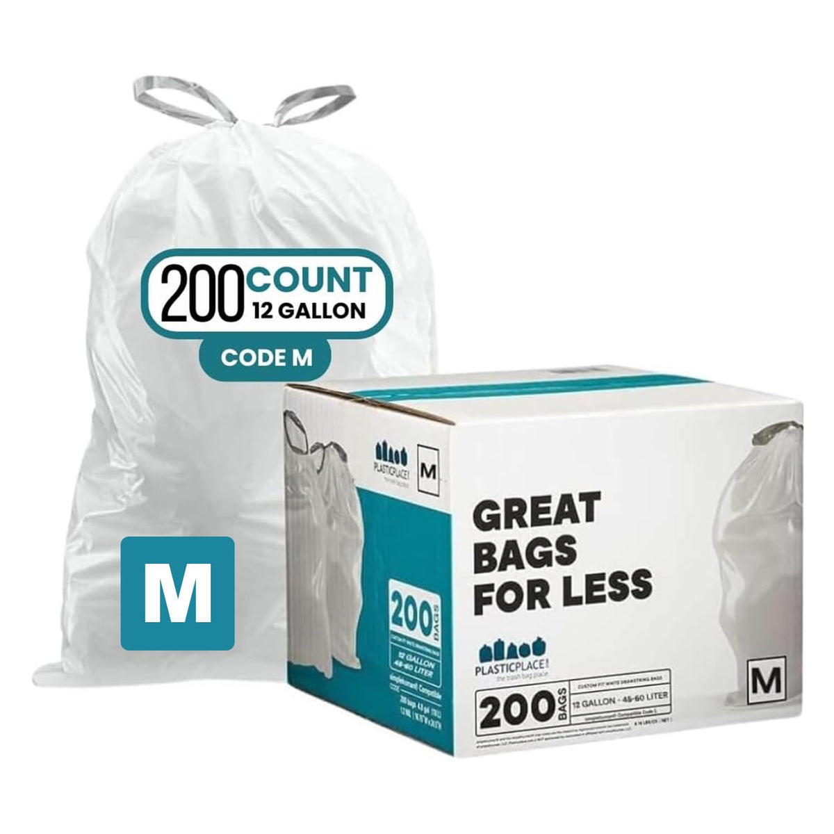 12 Gallon Drawstring White Trash Bags 200 Count P52834
