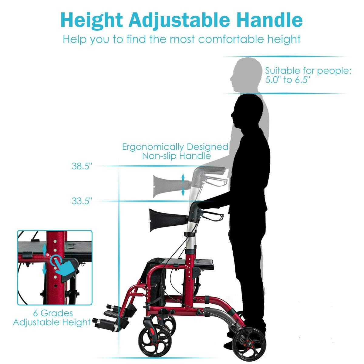 2 in 1 Folding Rollator Walker with Seat V19338