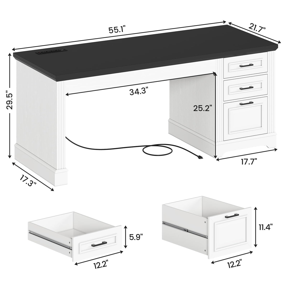 White Office Desk with 3 Drawers X40433