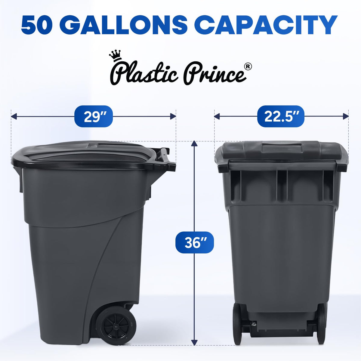 50 Gallon Gray Outdoor Trash Can with Lid and Wheels U4179