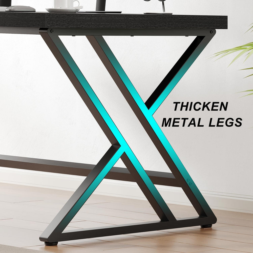 Black 47 Inch Metal and Wood Computer Desk T68312