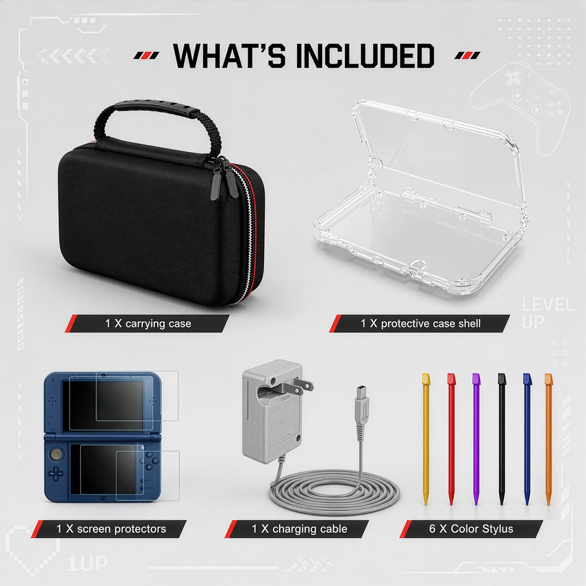 Carrying Case for New 3DS XL LL with Hard Shell and Charging Cable Z267293