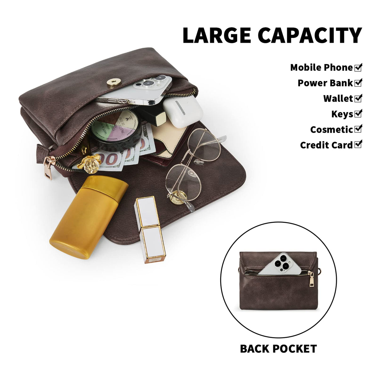Small Vegan Leather Crossbody Bag with Adjustable Strap T471490