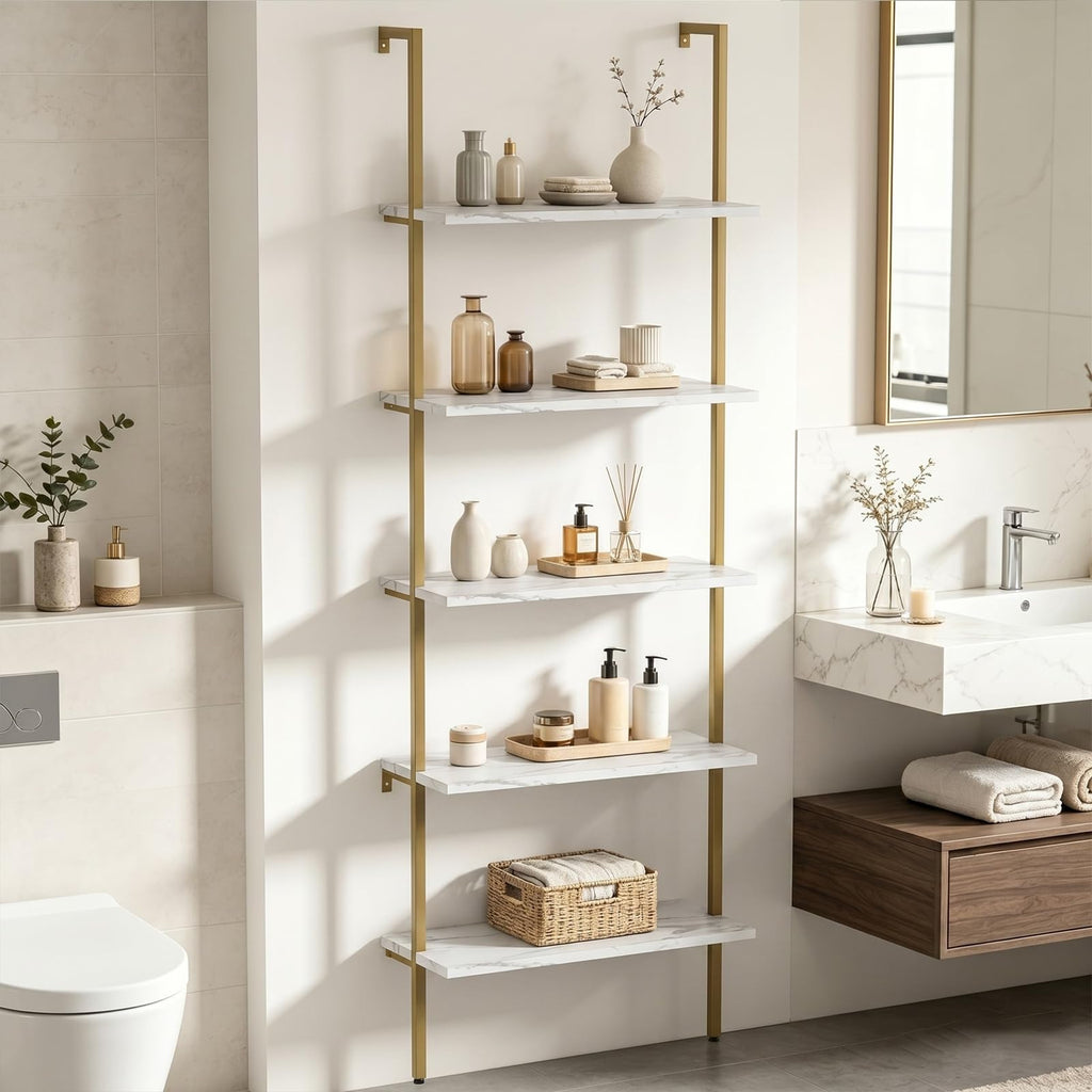 White 5-Tier Ladder Bookshelf Y63913