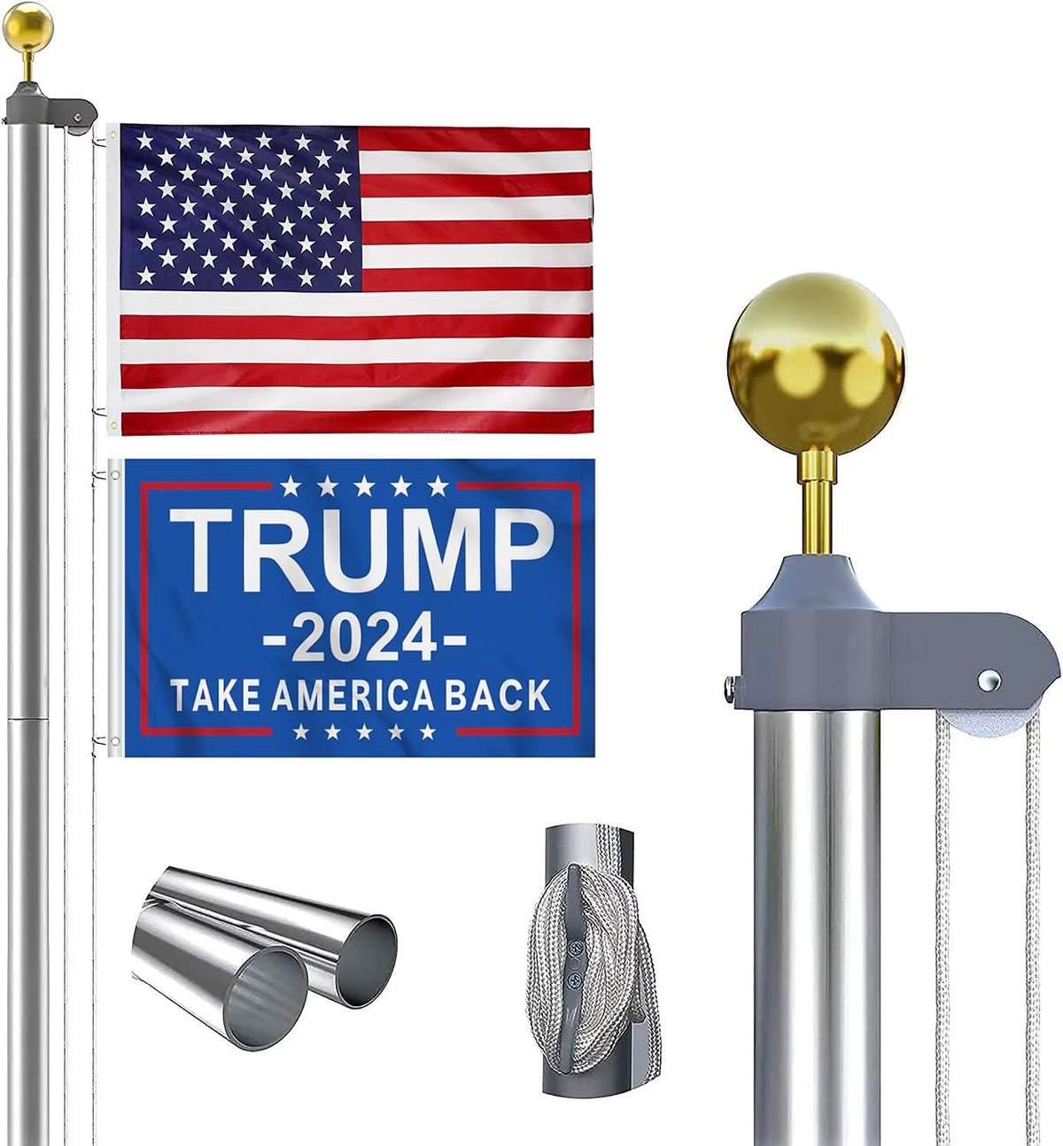 20 FT Aluminum Flagpole Kit with USA Flag K508