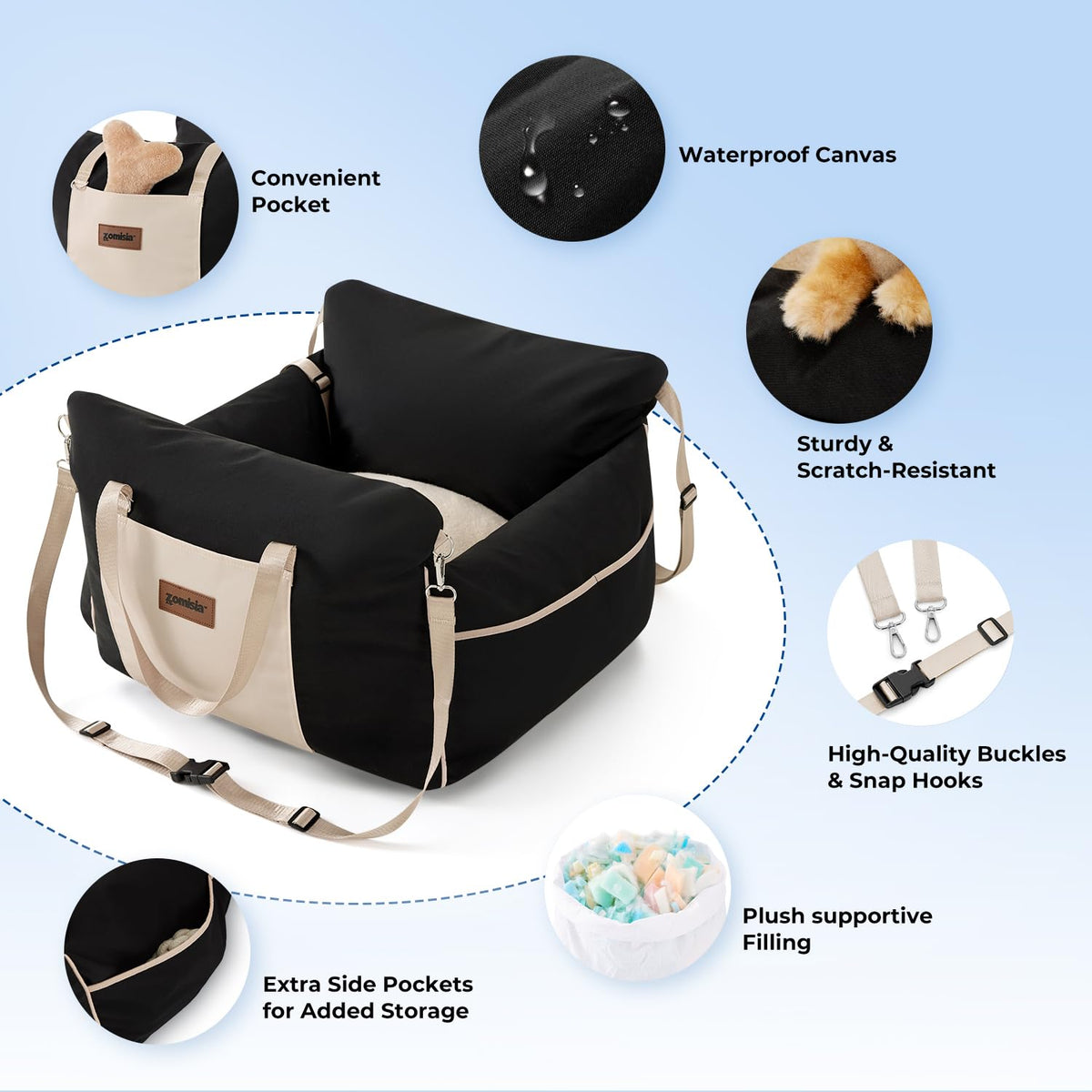 Waterproof Dog Car Seat with Safety Leash, Black G921117