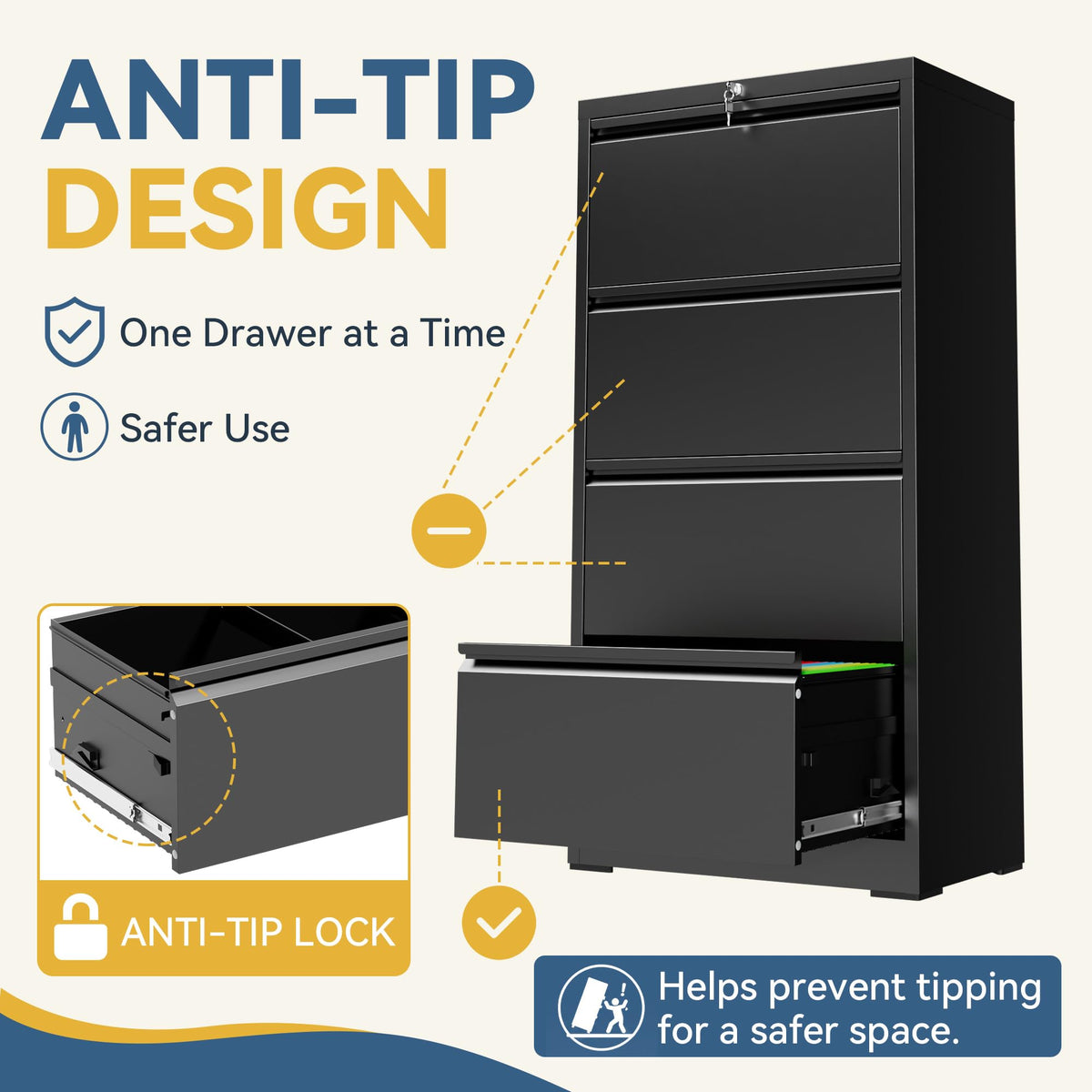 4 Drawer Black Metal File Cabinet with Lock O103793