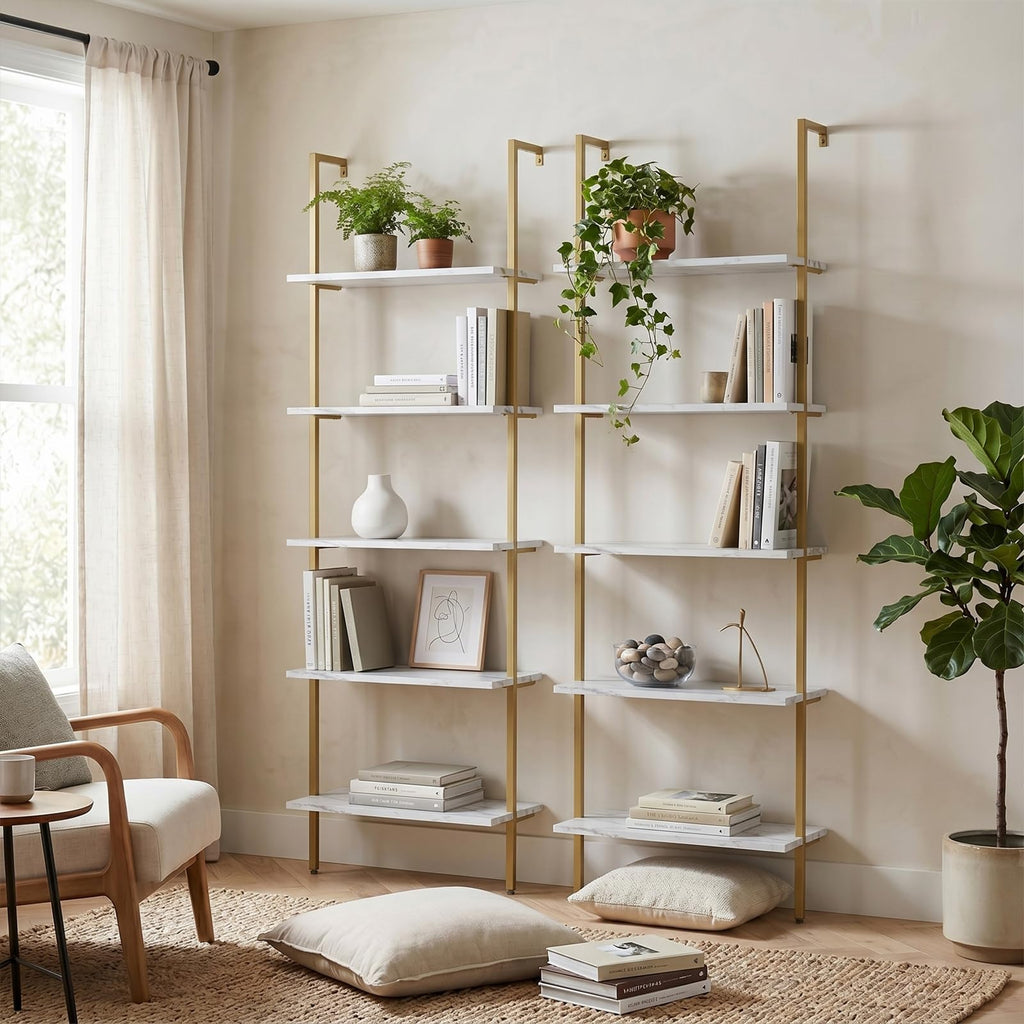 White 5-Tier Ladder Bookshelf Y63913