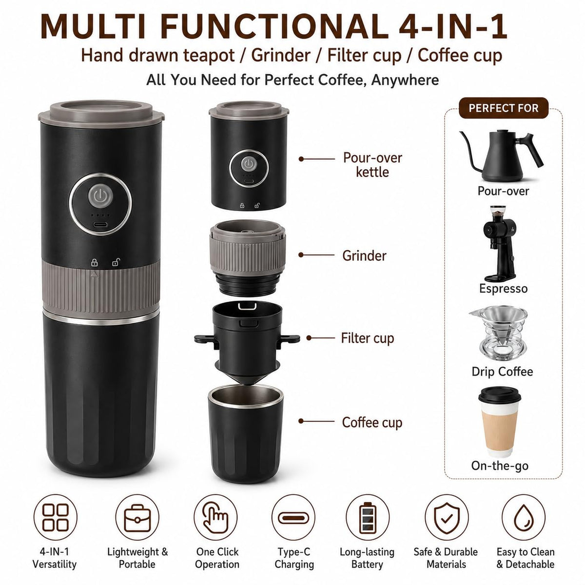 Portable Electric Coffee Grinder and Brewing Kit O5250
