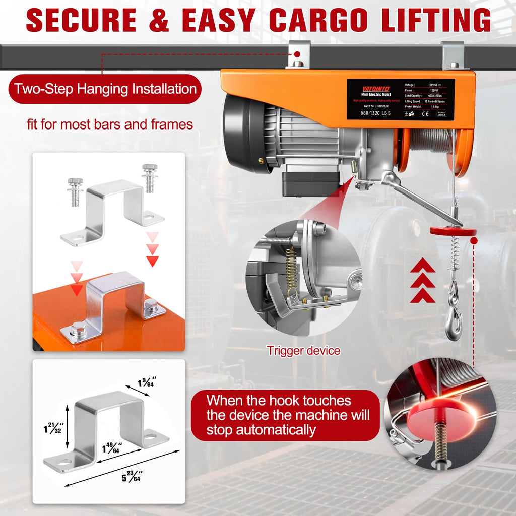 1320Lbs Electric Hoist with 13ft Remote Control P3225