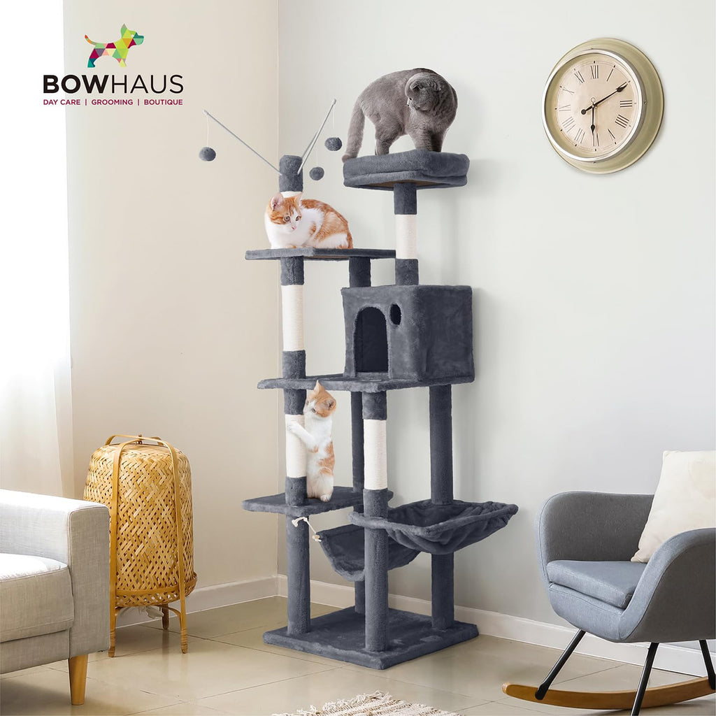 Tall Multi-Level Cat Tree with Scratching Posts, Hammock, Cat Cave Condo T50735
