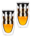 Double Wall Glass Tea Cup with Stainless Steel Infuser and Lid, 16 oz, 2 Pack J324