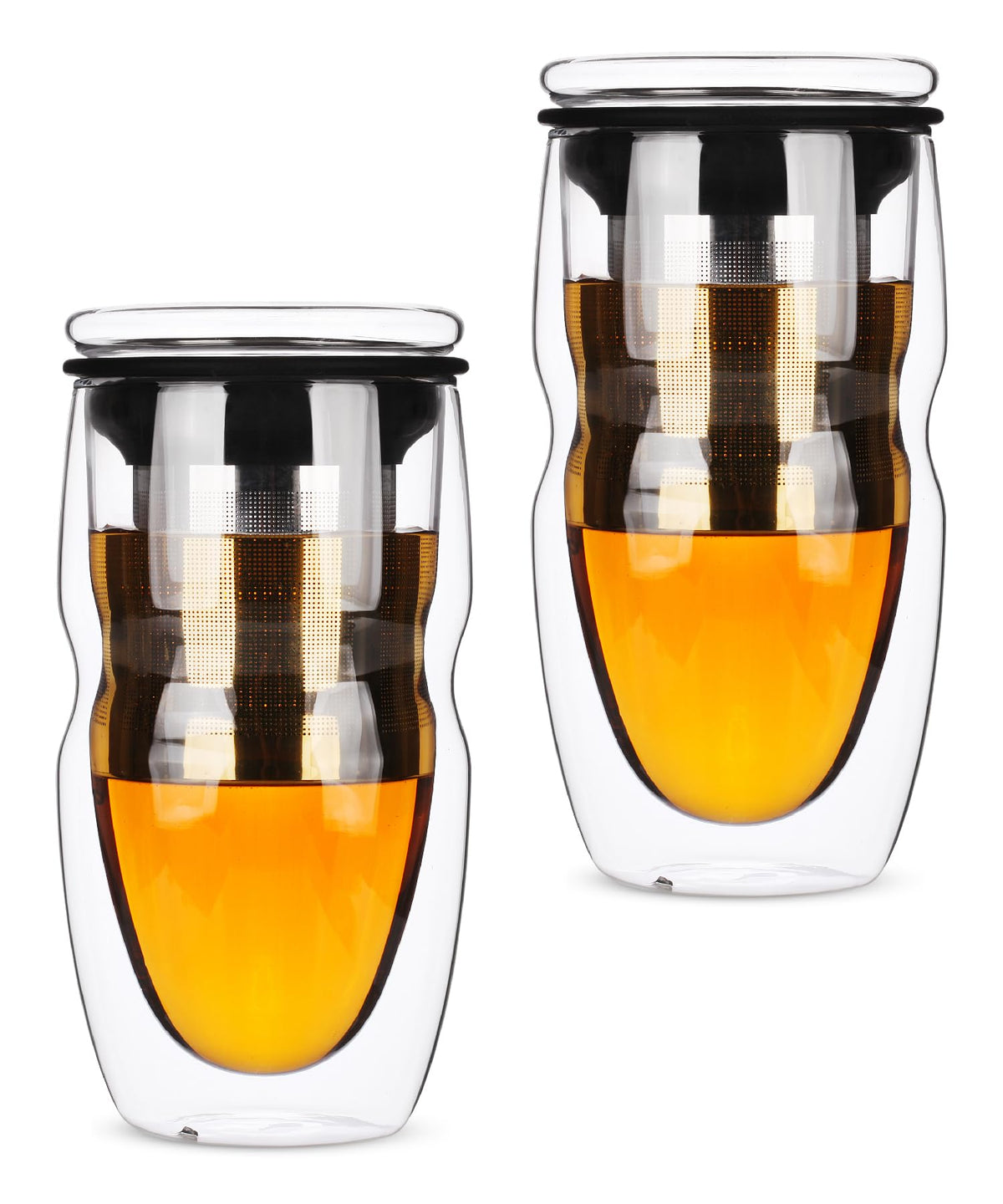 Double Wall Glass Tea Cup with Stainless Steel Infuser and Lid, 16 oz, 2 Pack J324