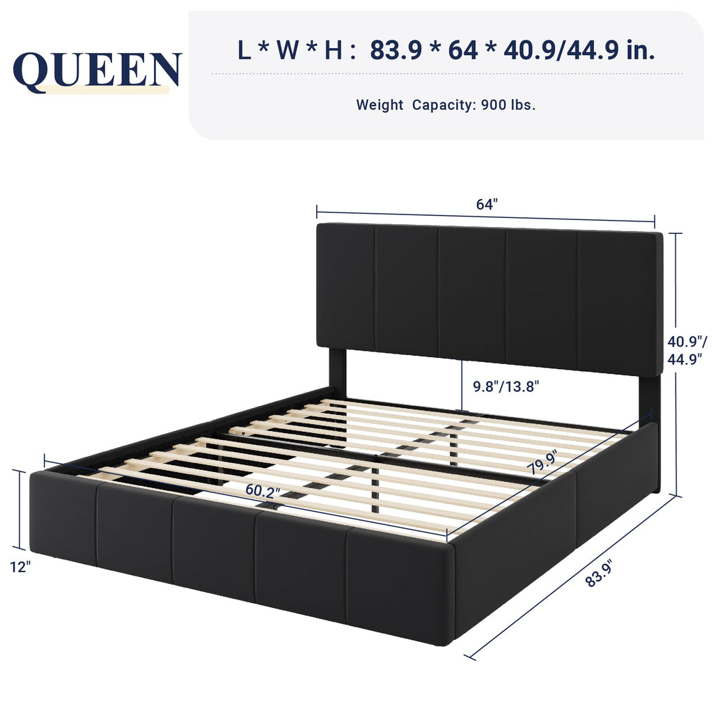 Queen Size Black Dutch Velvet Upholstered Platform Bed Frame B370393