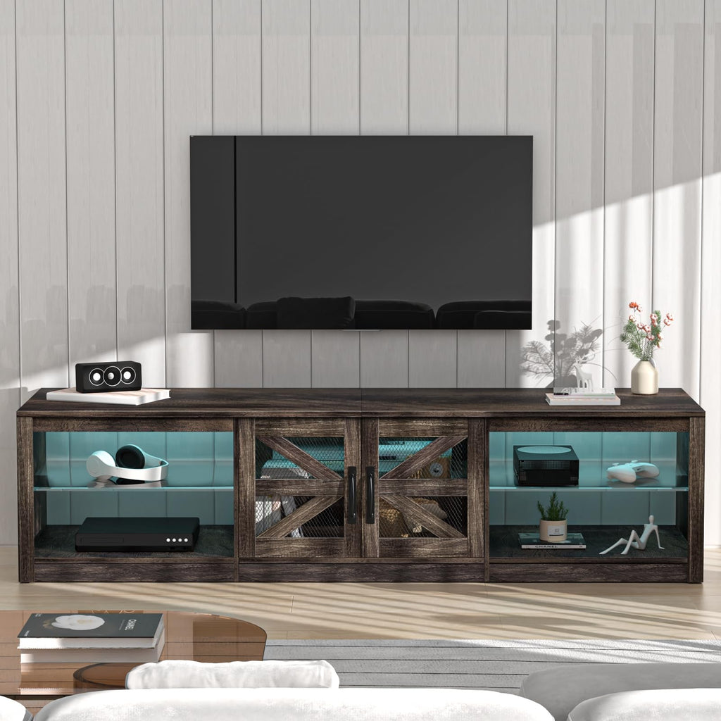 Rustic Brown Grey TV Stand with Sliding Barn Door Y97183