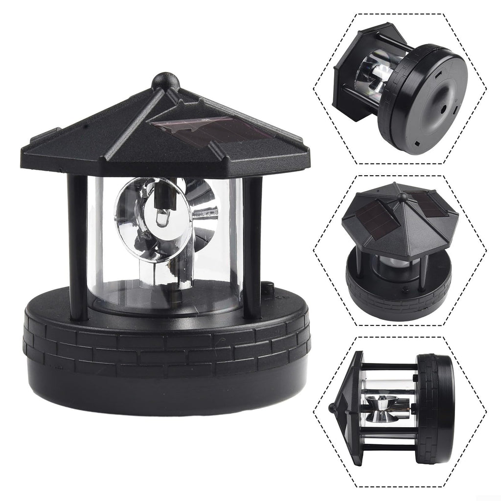 Solar Lighthouse Garden Light Rotatable Shade 360-Degree Outdoor Waterproof Lawn Street Lighting 2 Solar Panels Fast Charging ABS Material White Light Black Red 1pc 11x10x11cm(black) L1063
